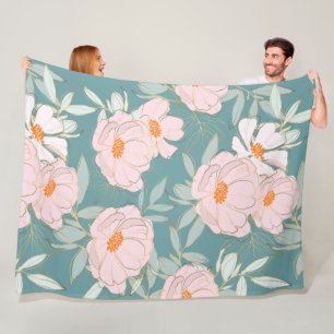 Couverture Polaire Belle aquarelle douce botanique bleu rose