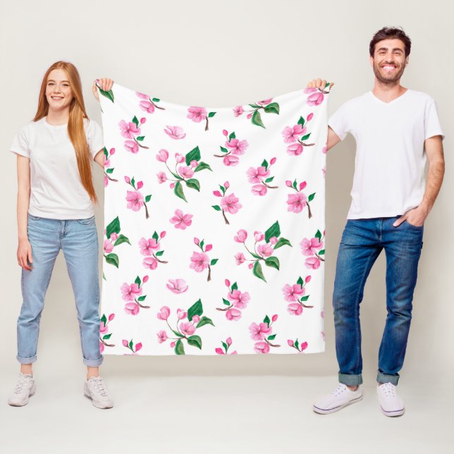 Couverture Polaire Belle aquarelle florale rose (En situation)