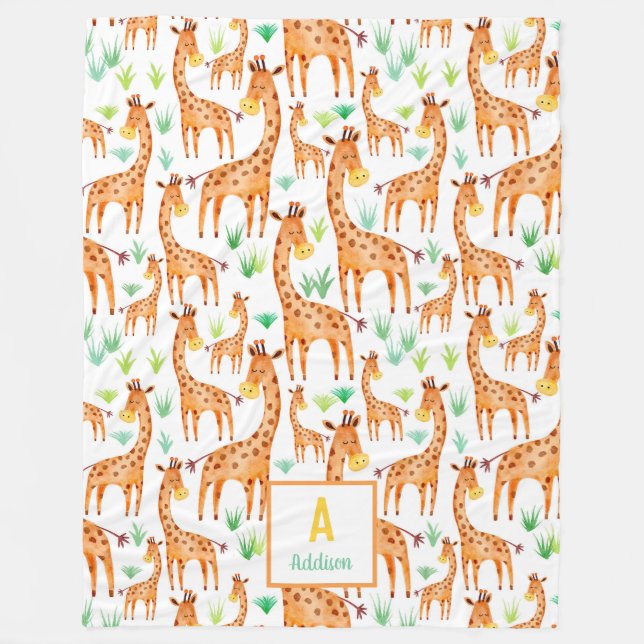 Couverture Polaire Belle aquarelle Giraffe Animal Personnalisé (Devant)