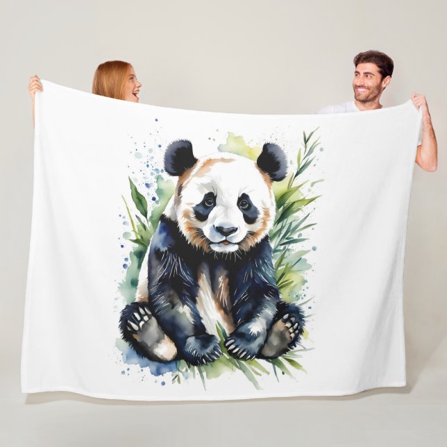 Couverture Polaire Belle aquarelle Panda Bear (En situation)