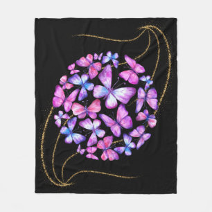 Couverture Polaire Belle Aquarelle Papillons avec Boule d'Or