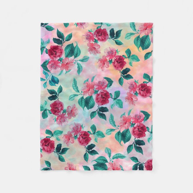 Couverture Polaire Belle aquarelle romantique motif rose floral (Devant)