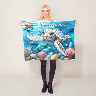 Couverture Polaire Belle Bébé Blanc Nage de tortue marine