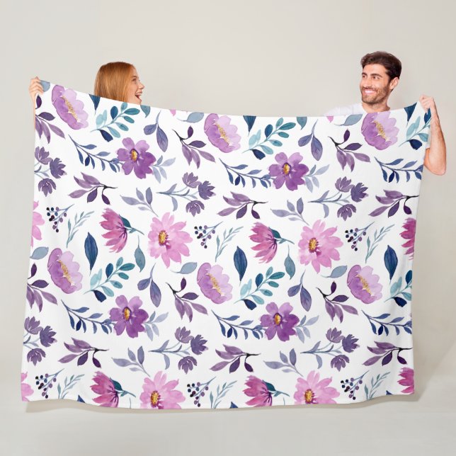 Couverture Polaire Belle botanique violet et blanc (En situation)