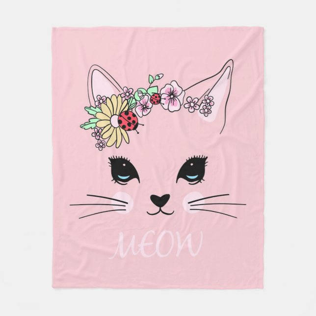 Couverture Polaire Belle Chat Visage Meow Rose Cute Kitten Drôle Chat (Devant)