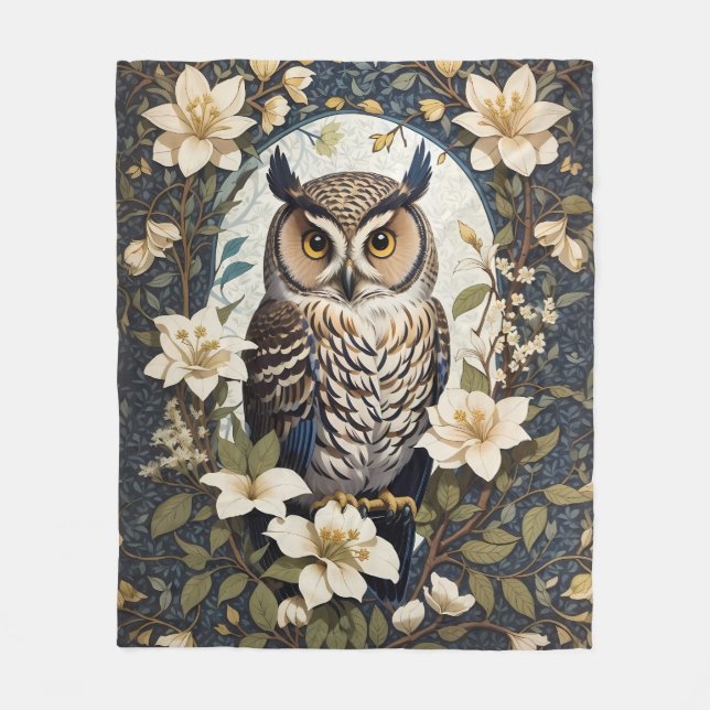 Couverture Polaire Belle Chouette Et Fleurs De Jasmin (Devant)