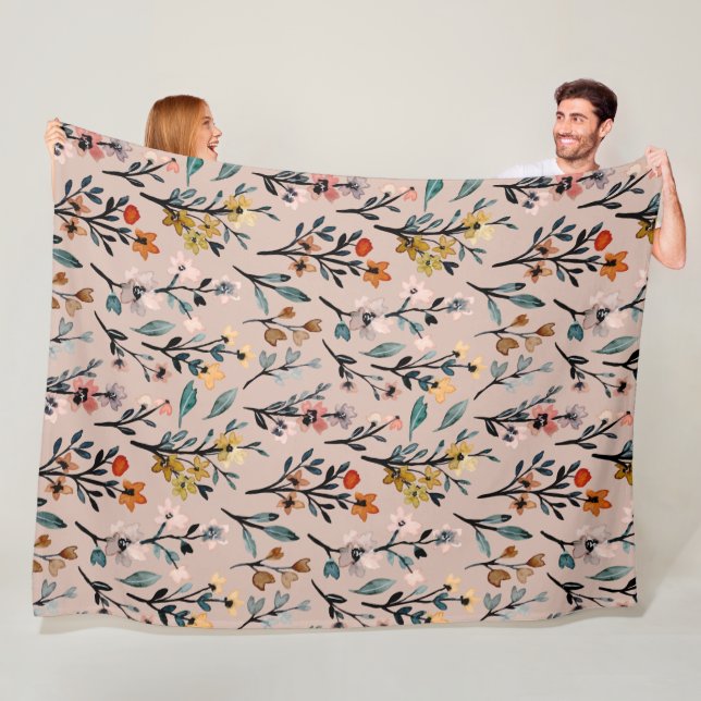 Couverture Polaire Belle fleur sauvage Elégante aquarelle rose modern (En situation)