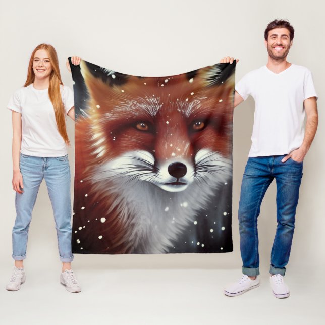 Couverture Polaire Belle Fluffy Renard Rouge en Neige (En situation)