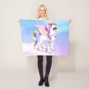 Couverture Polaire Belle licorne avec Rainbow Mane & Tail