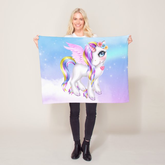 Couverture Polaire Belle licorne avec Rainbow Mane & Tail (En situation)