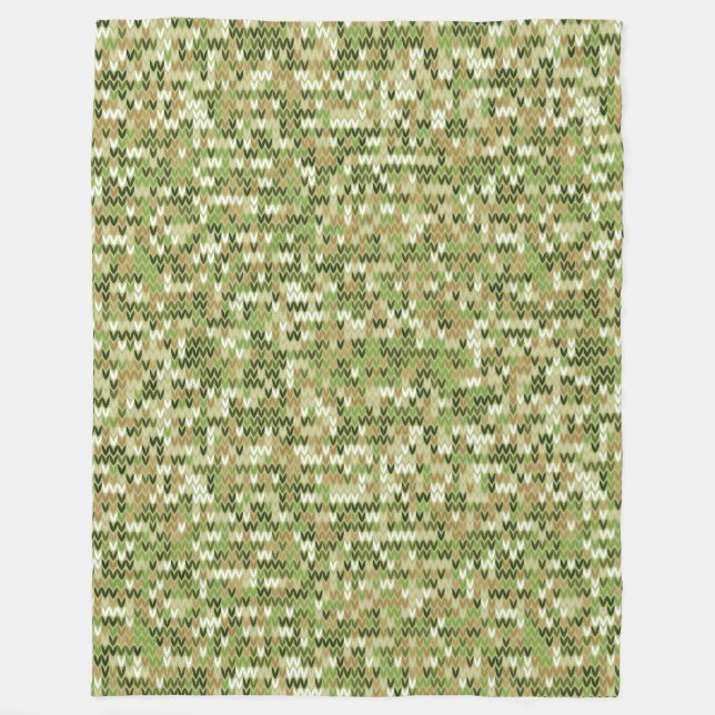 Couverture Polaire Belle motif en tricot de mamie vert olive (Devant)