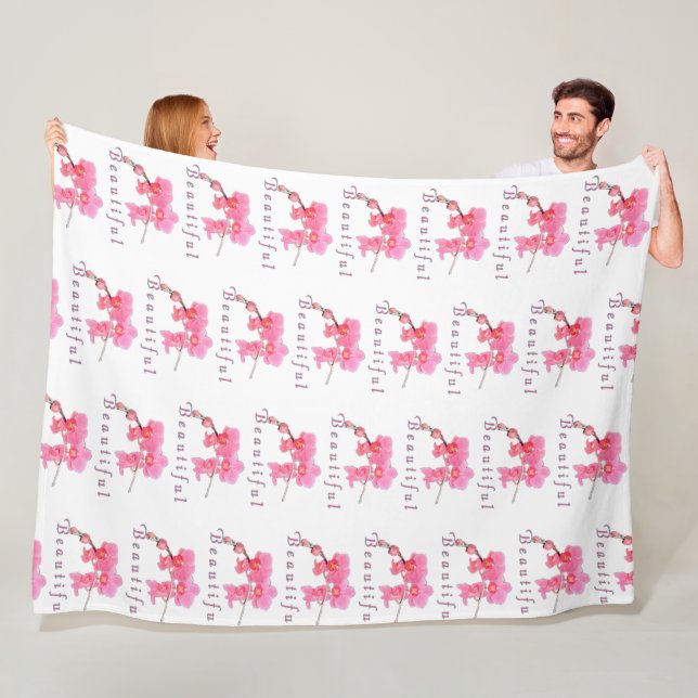 Couverture Polaire belle orchidée rose fleurs photo art (En situation)