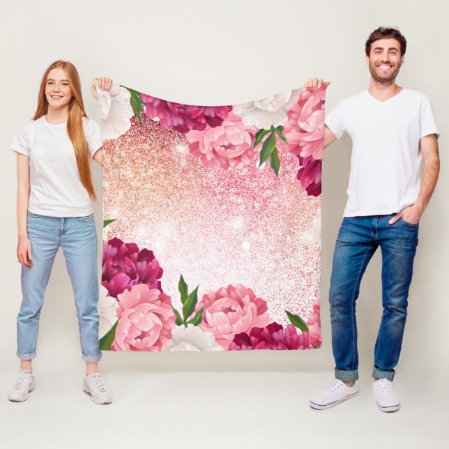 Couverture Polaire Belle Parties scintillant rose florale (En situation)
