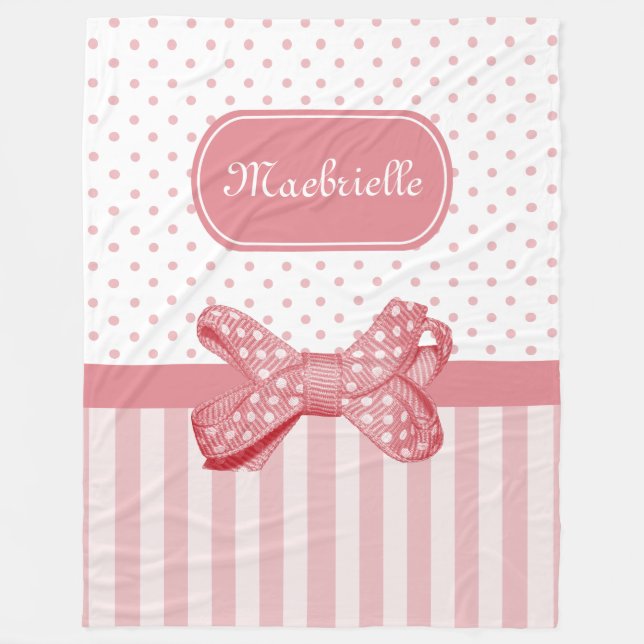 Couverture Polaire Belle Pink Stripes Girls Polka Dot Bow Avec Nom (Devant)