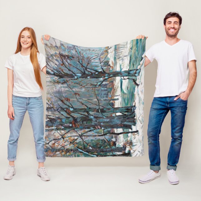 Couverture Polaire Belle scène de neige hivernale avec blues et gris (En situation)