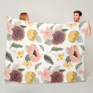 Couverture Polaire Belles fleurs Cute l Aquarelle blanche et rose