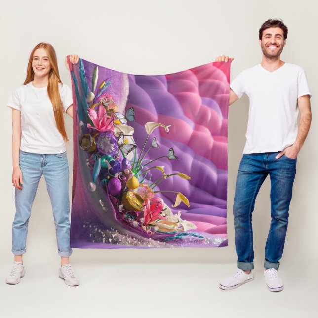 Couverture Polaire Belles fleurs florales Abstraites #9 (En situation)