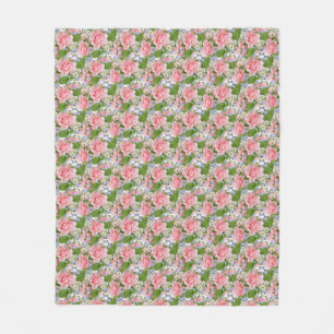 Couverture Polaire Belles fleurs roses et blanches