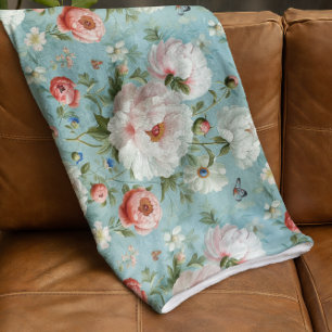 Couverture Polaire Belles pivoines blanches et rouges