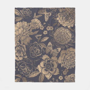 Couverture Polaire Belles pivoines de fleurs, roses et papillons. 