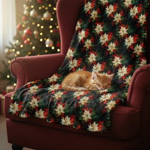Couverture Polaire Belles Poinsettias rouges et blanches
