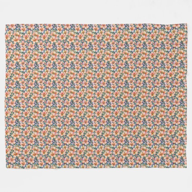 Couverture Polaire Belles teintes Peintes Peach Floral (Devant (Horizontal))