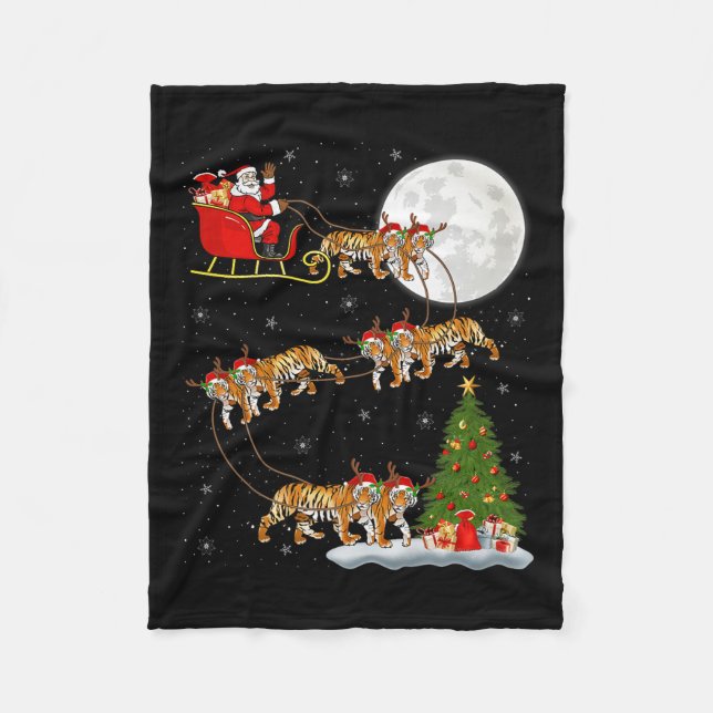 Couverture Polaire Bengal Tiger Santa Sleigh Flying Funny Magical Chr (Devant)
