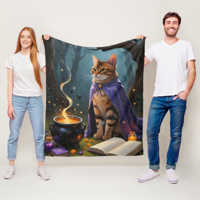 Couverture Polaire Bengale Chat Whimsical Halloween Peinture (En situation)