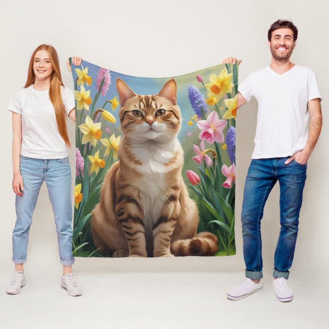 Couverture Polaire Bengale Fleurs de printemps de chats peinture (En situation)