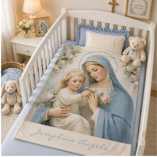 Couverture Polaire Bénie Marie Jésus Floral Religieux