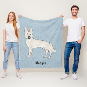 Couverture Polaire Berger blanc blanc blanc GSD Cartoon Chien bleu