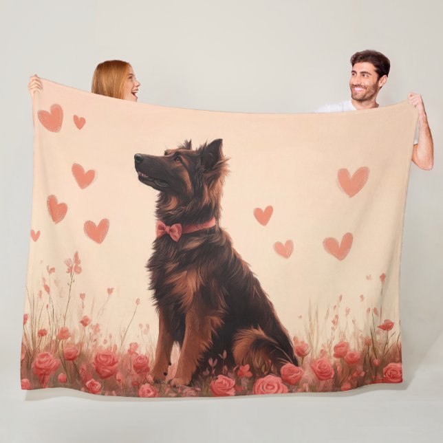 Couverture Polaire Berger d'Anatolie avec des Roses - Saint-Valentin (En situation)