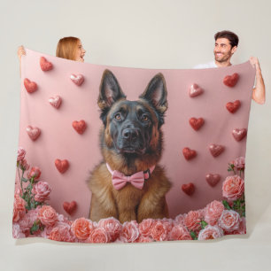 Couverture Polaire Berger Malinois belge avec des Roses - Saint-Valen