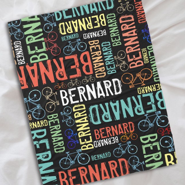 Couverture Polaire Bernard Repeating Colorful Noms et Vélos (cool typography)