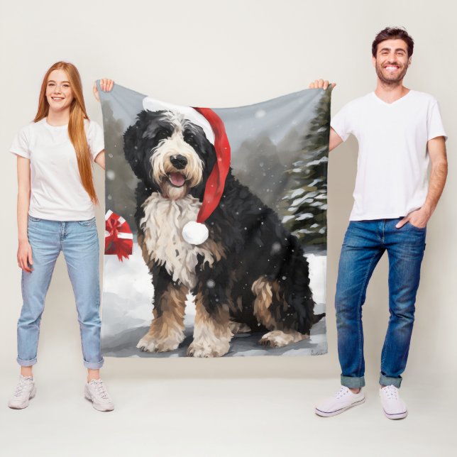 Couverture Polaire Bernedoodle Chien dans Noël de neige (En situation)
