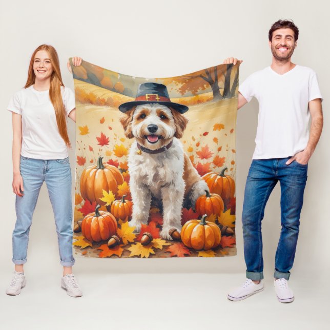 Couverture Polaire Bernedoodle dans l'art de feuilles d'automne de Th (En situation)