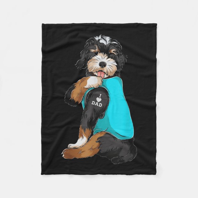 Couverture Polaire Bernedoodle I Love Papa Tattoo Apparel, Chien Papa (Devant)