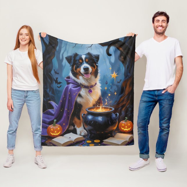 Couverture Polaire Bernese Mountain Dog peinture Whimsical Halloween (En situation)