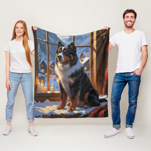 Couverture Polaire Bernese Mountain With Christmas Lights Holiday  (En situation)