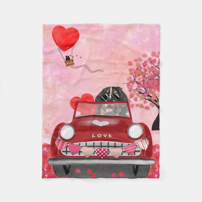 Couverture Polaire Bernois Mountain Driving Car avec Coeurs Valentine (Devant)