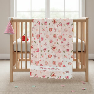 Couverture Polaire Berry Sweet Watercolor Fraises Coeurs