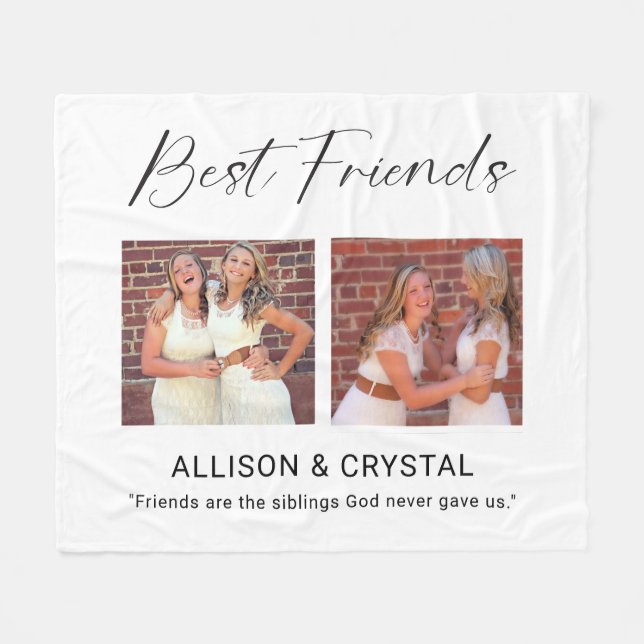 Couverture Polaire Best Friend Calligraphy 2 Photo Collage Quote Gift (Devant (Horizontal))