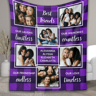 Couverture Polaire Best Friends 6 Photo Collage Unique Purple Plaid