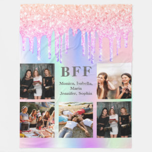 Couverture Polaire Best friends photo collage rainbow glitter pink