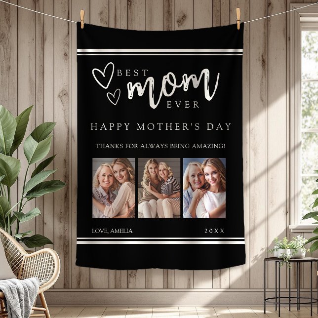 Couverture Polaire Best Mom Ever Black Modern Photo Collage  (Best Mom Ever Black Modern Photo Collage Fleece Blanket)