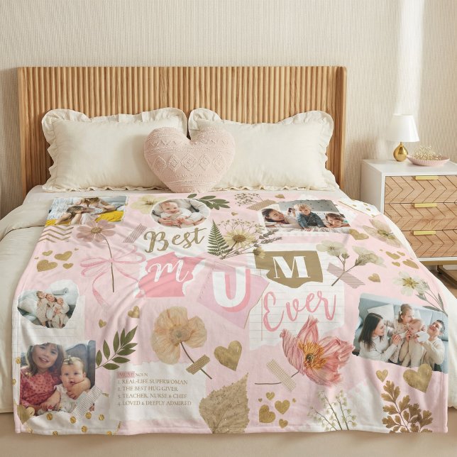 Couverture Polaire Best Mum Ever Mother's Day Scrapbook Photo Collage (Best Mum Ever Mother's Day )
