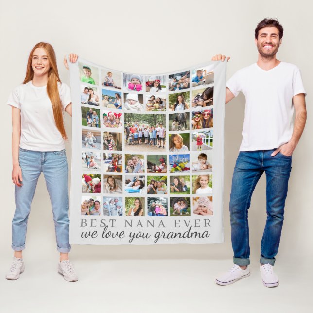 Couverture Polaire BEST NANA JAMAIS Grandma 39 Photo Collage Gris (En situation)