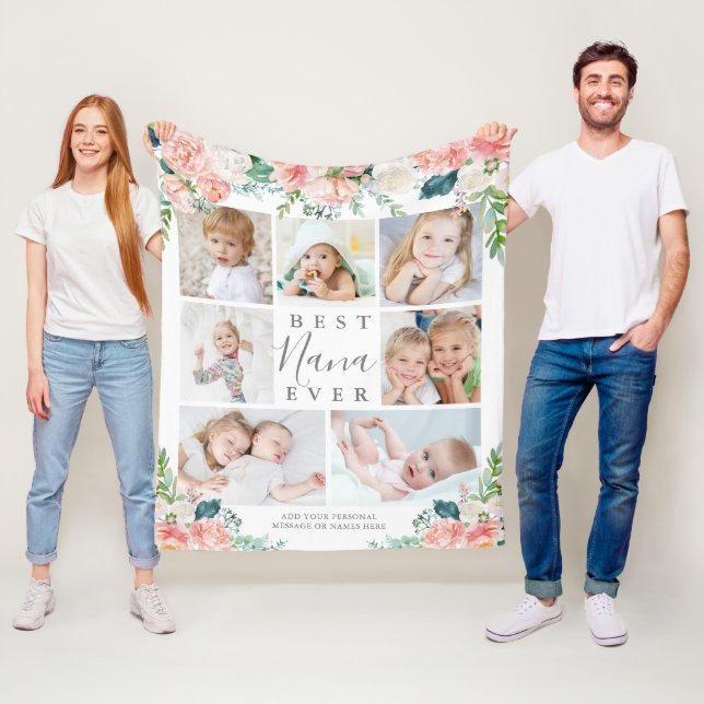 Couverture Polaire BEST NANA JAMAIS rose Floral 7 Photo personnalisée (En situation)