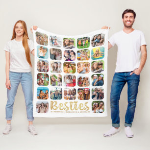 Couverture Polaire BESTIES 27 Photo Collage Personnalisé Blanc Or