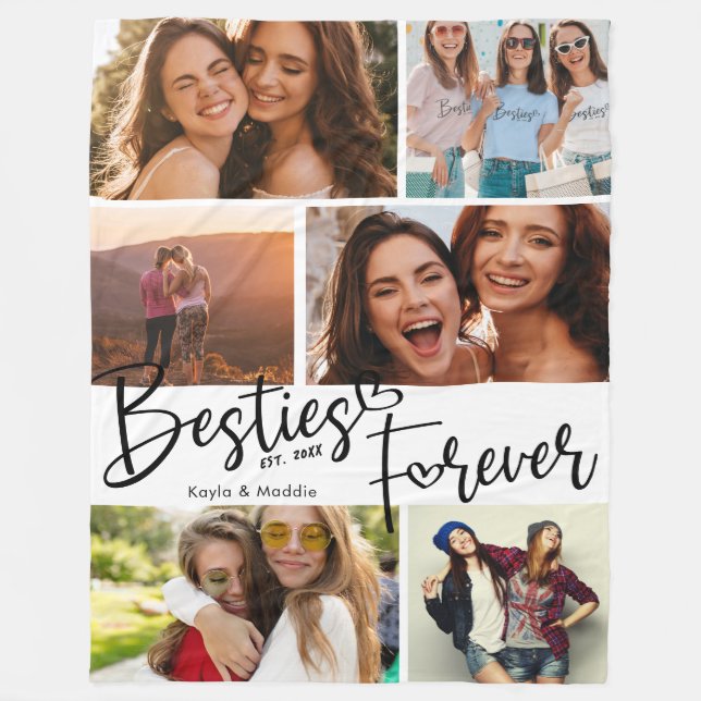 Couverture Polaire Besties Forever BFF Modern Script Photo Collage (Devant)